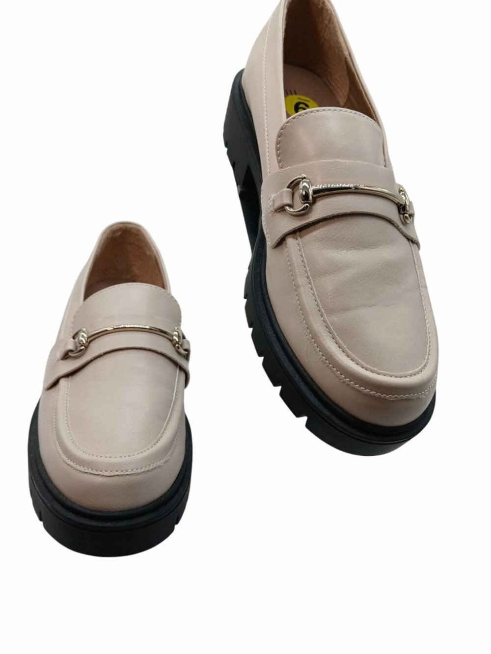 Esprit Womens Alina Beige Loafers Shoes Gold Horsebit Buckle Chunky Soles Size 9 - Picture 2 of 11